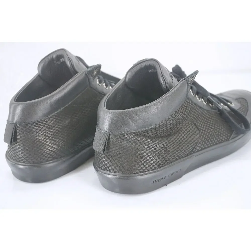 Jimmy Choo Varley Lace Up Black High Top Sneakers Shoe SZ 42 12 Wide New